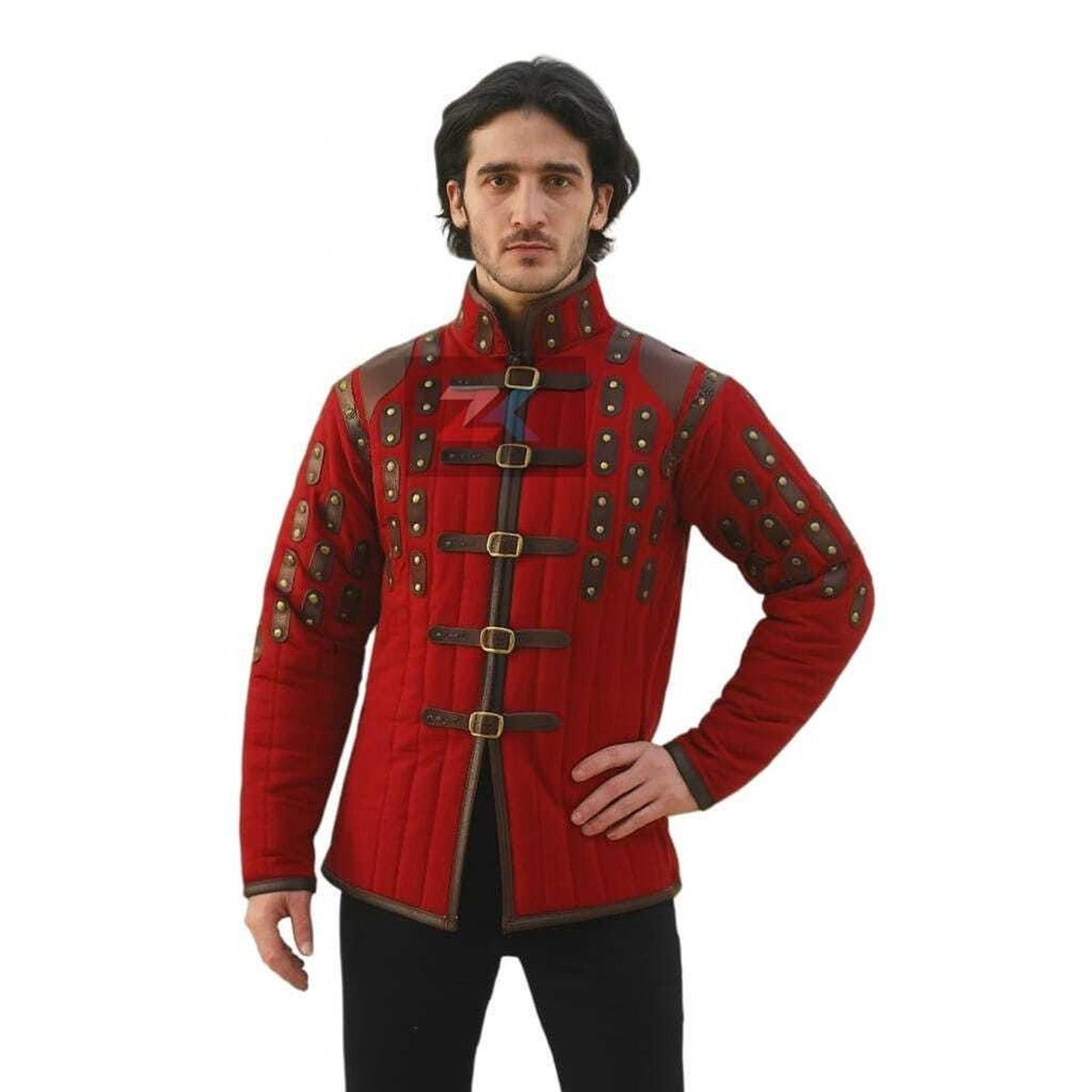 Viking Jacket - Wine Medieval Gambeson Coat for Men – Quilted Viking Armor Jacket