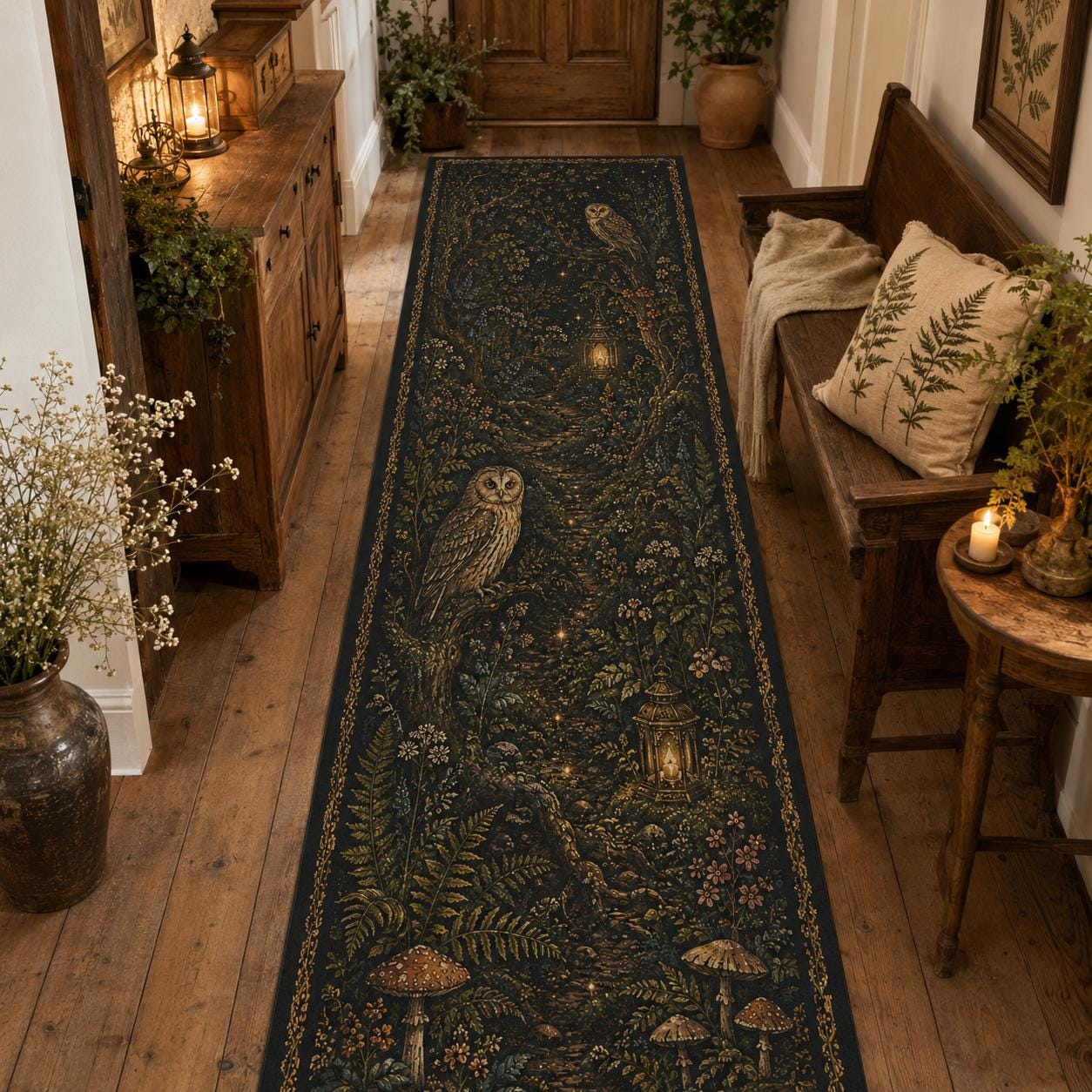 Viking Rune Rug - Viking Rune Runner Rug, Norse Longship Hallway Rug, Celtic Knot Nordic Decor