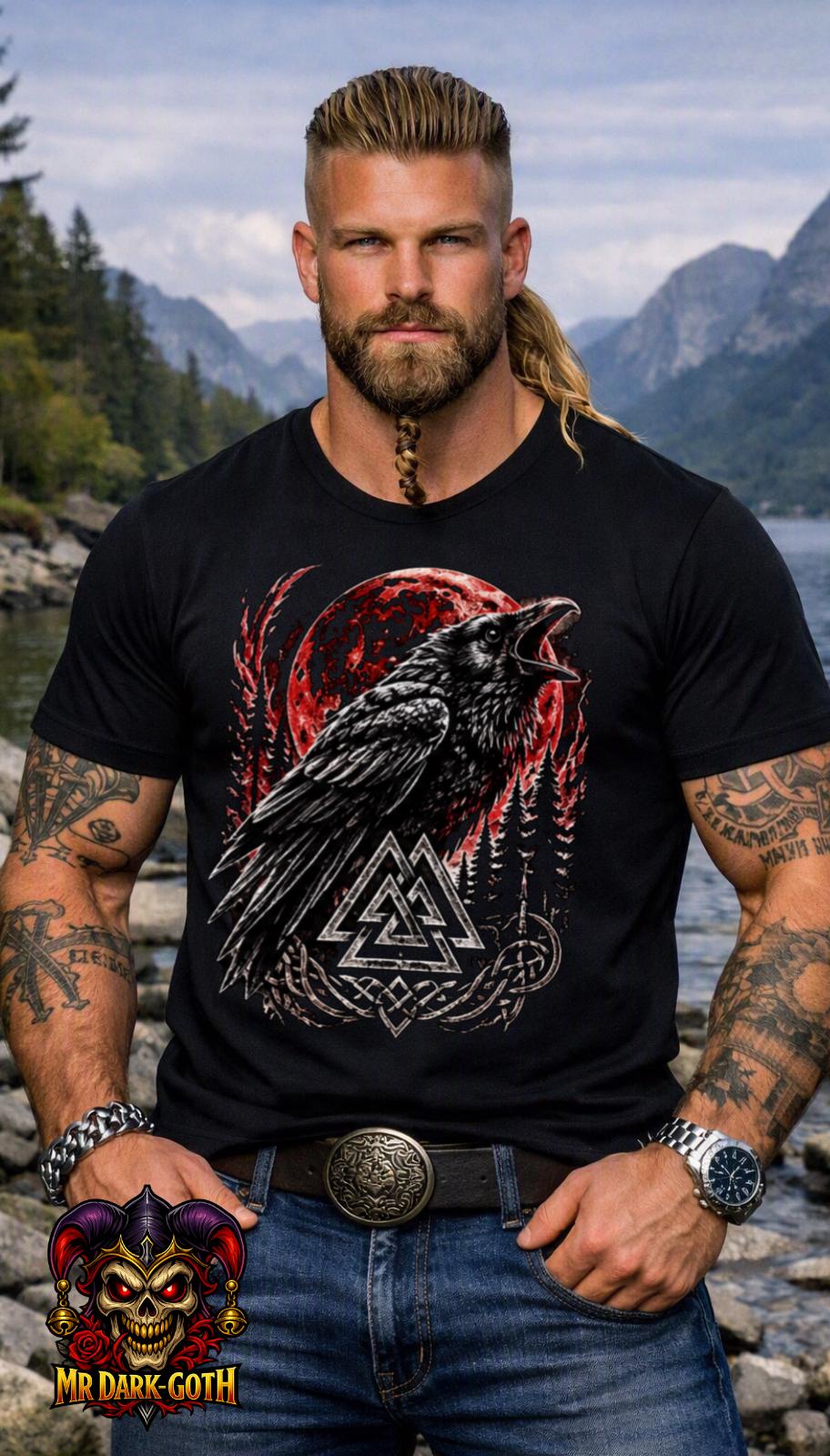Viking Raven T-Shirt - Viking Warrior Shirt, Norse Raven Helmet, Warriors Knot- Norse Warrior T