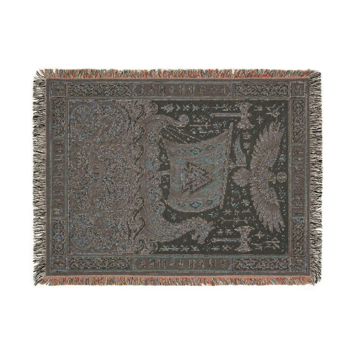 Viking Thor's Hammer Blanket - Viking Longship Woven Blanket, Medieval Norse Mythology Tapestry