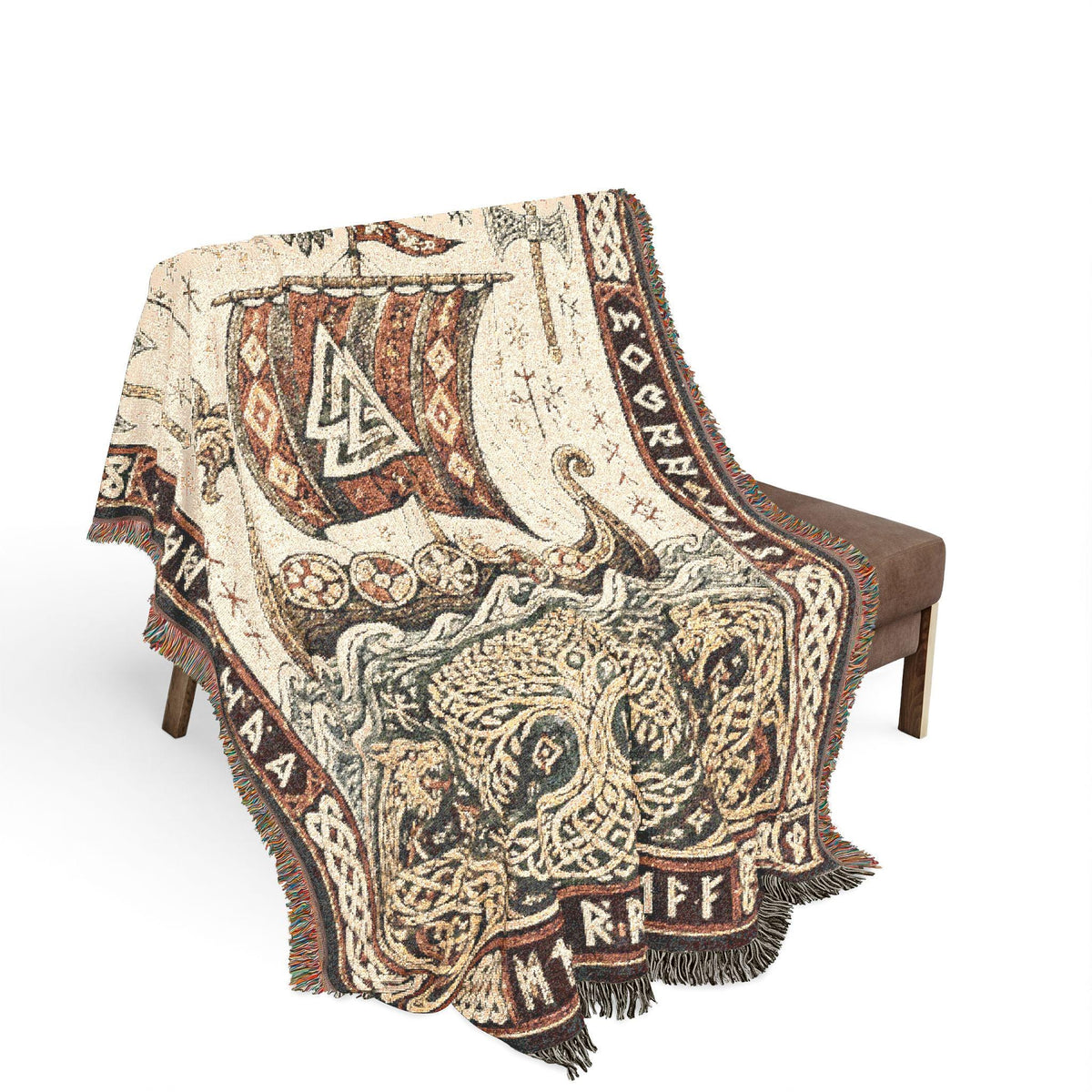 Viking Thor's Hammer Blanket - Viking Longship Woven Blanket, Medieval Norse Mythology Tapestry