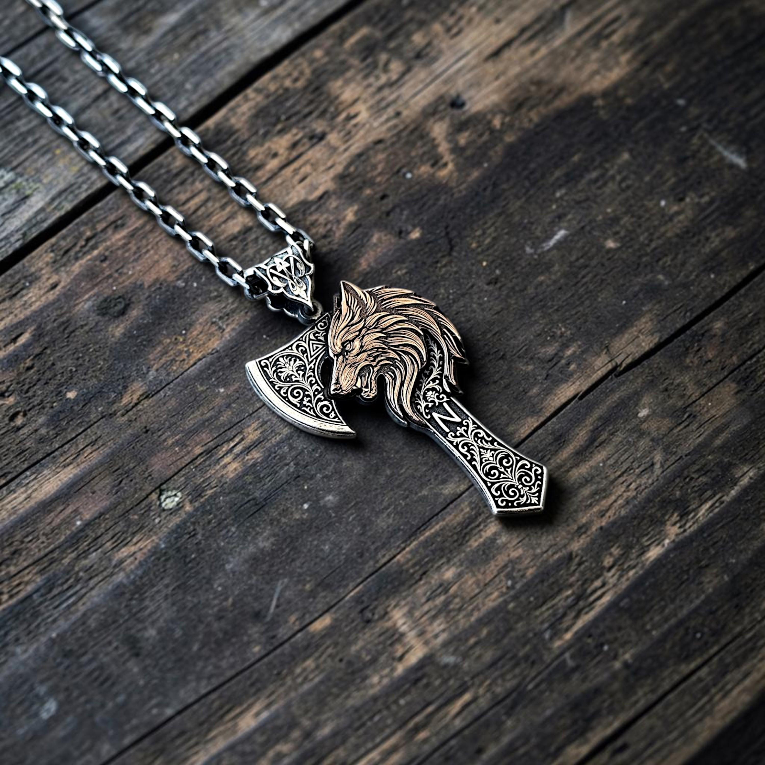 Viking Thor's Hammer Necklace - Mjolnir Necklace, Wolf Chain, Fenrir Amulet, Handmade Viking