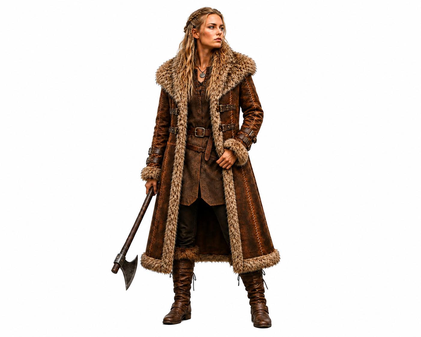 Viking Jacket - Medieval Viking Leather Coat, Fur Collar, Norse Warrior Jacket, Renaissance Fair
