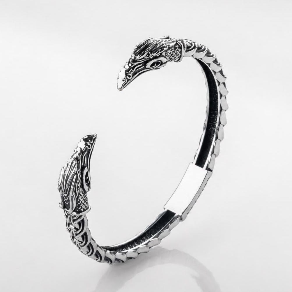 Viking Wolf Ring - Viking Wolf Head Torque Cuff Bracelet - Stainless Steel Fenrir Norse Arm Ring