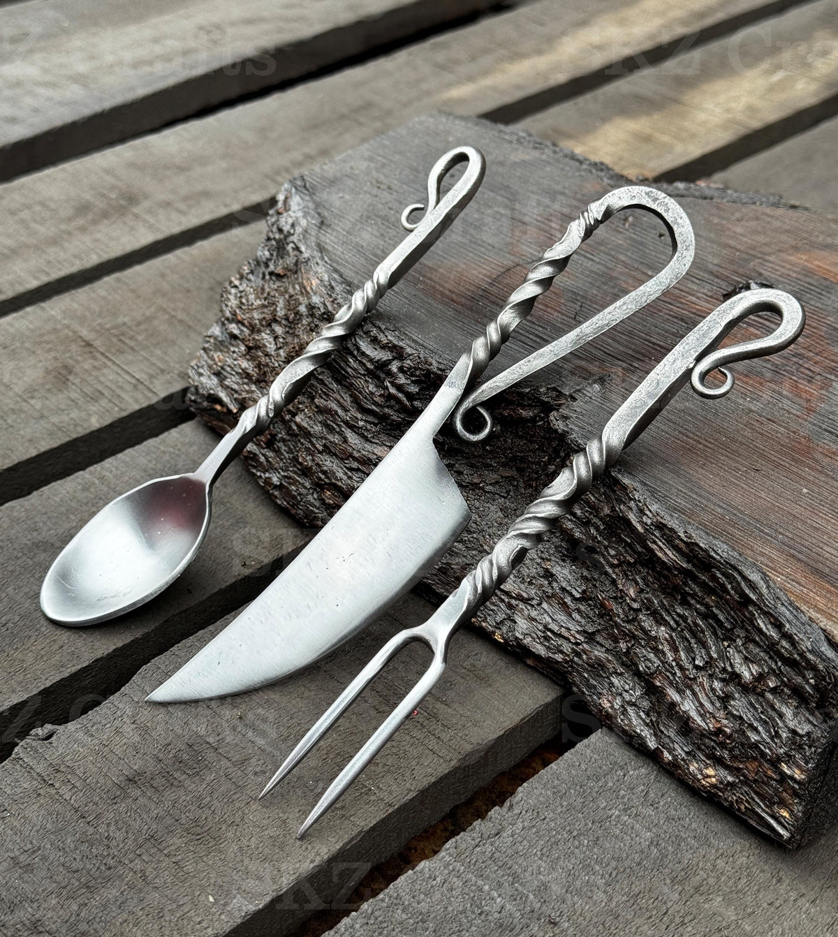 Viking Leather Accessory - Hand Forged Viking Cutlery Set – High Carbon Steel Medieval Utensils Set