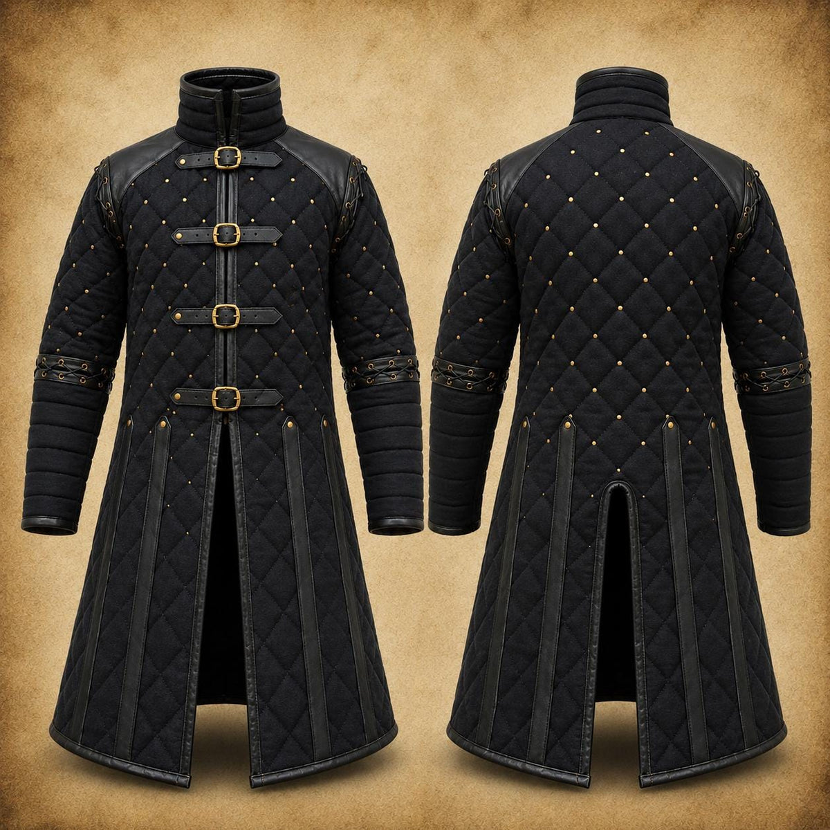Viking Costume & LARP - Medieval Viking Gambeson with Leather Reinforcement for Ren Faire