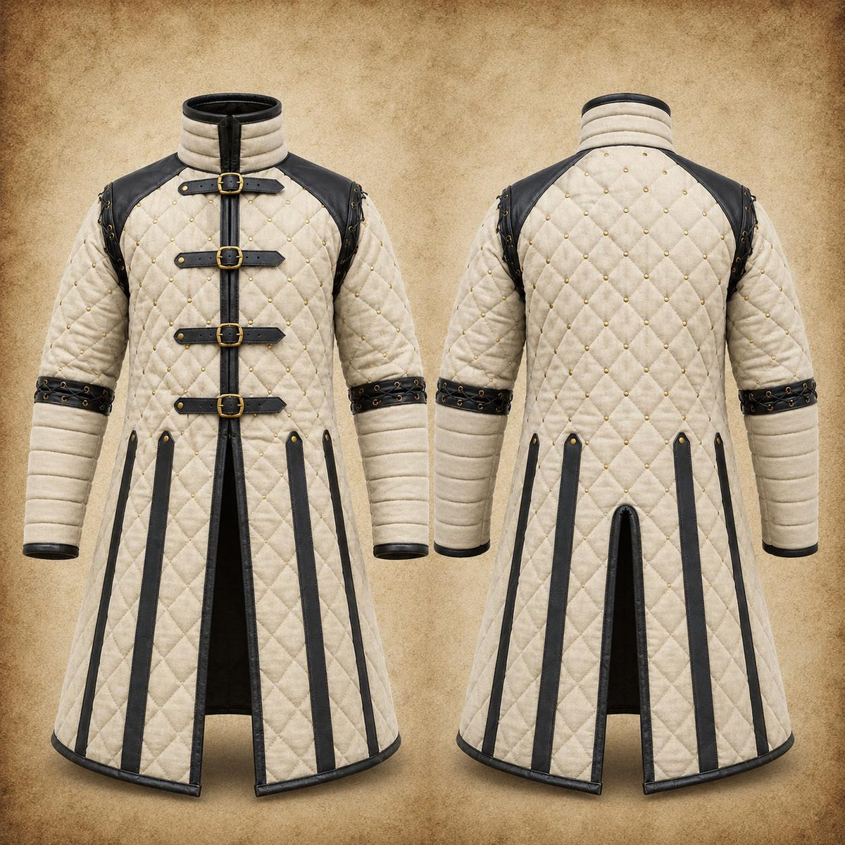 Viking Costume & LARP - Medieval Viking Gambeson with Leather Reinforcement for Ren Faire