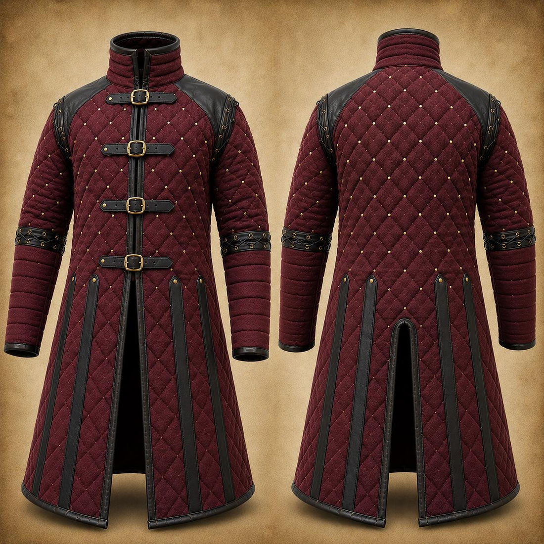 Viking Costume & LARP - Medieval Viking Gambeson with Leather Reinforcement for Ren Faire