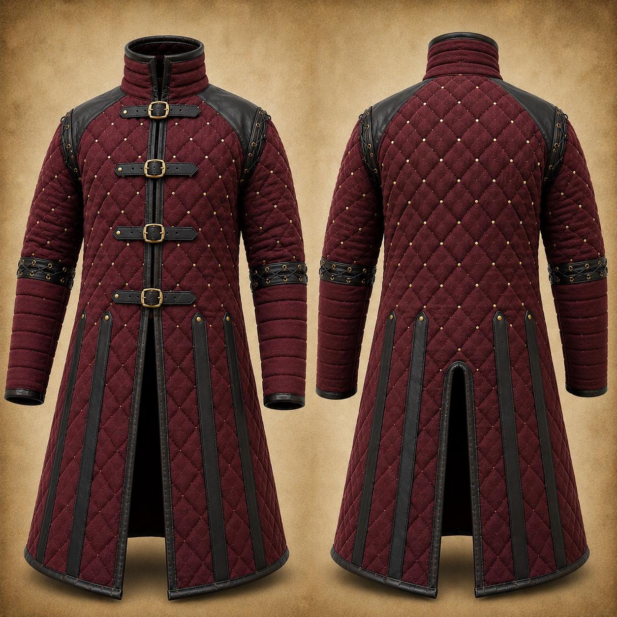 Viking Costume & LARP - Medieval Viking Gambeson with Leather Reinforcement for Ren Faire