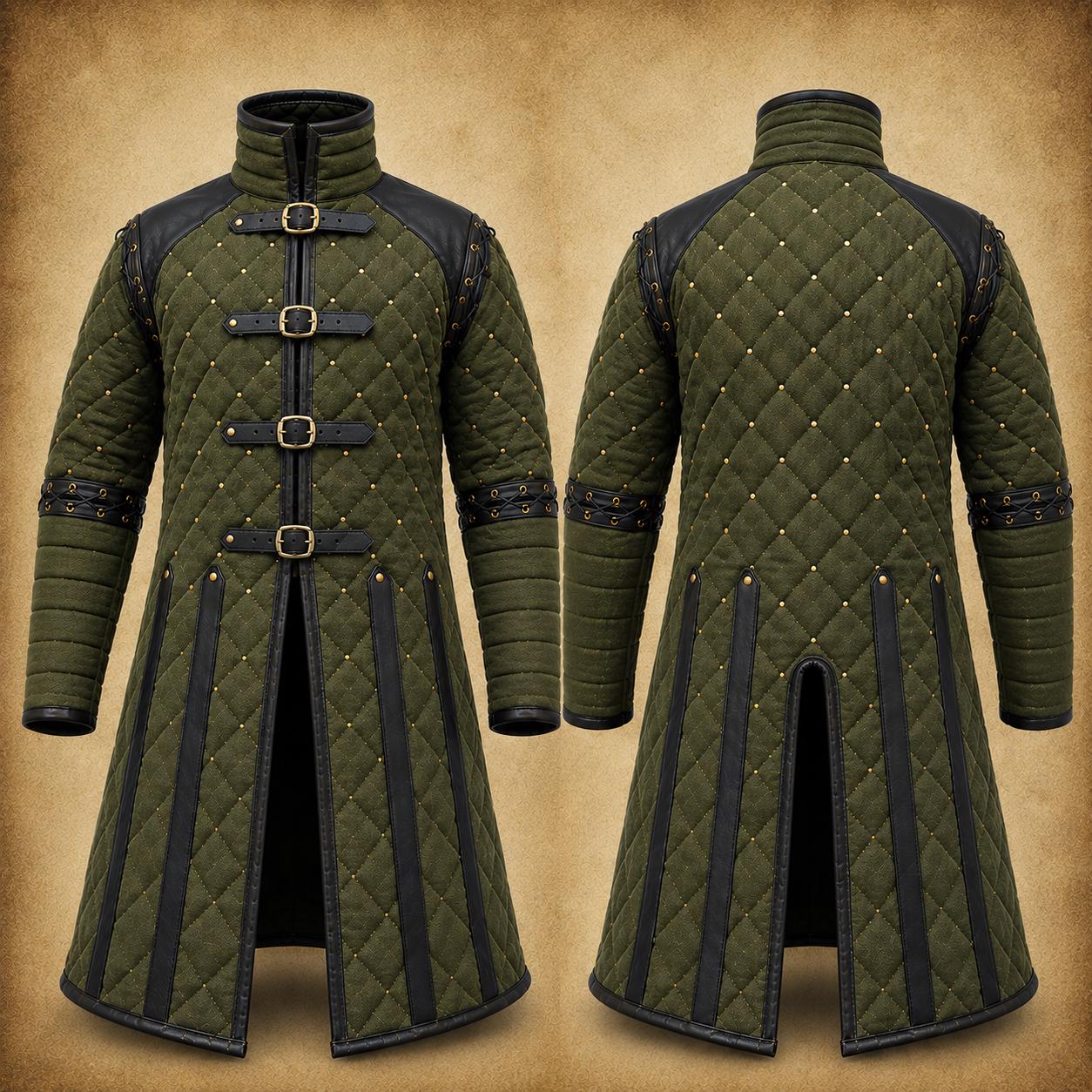 Viking Costume & LARP - Medieval Viking Gambeson with Leather Reinforcement for Ren Faire