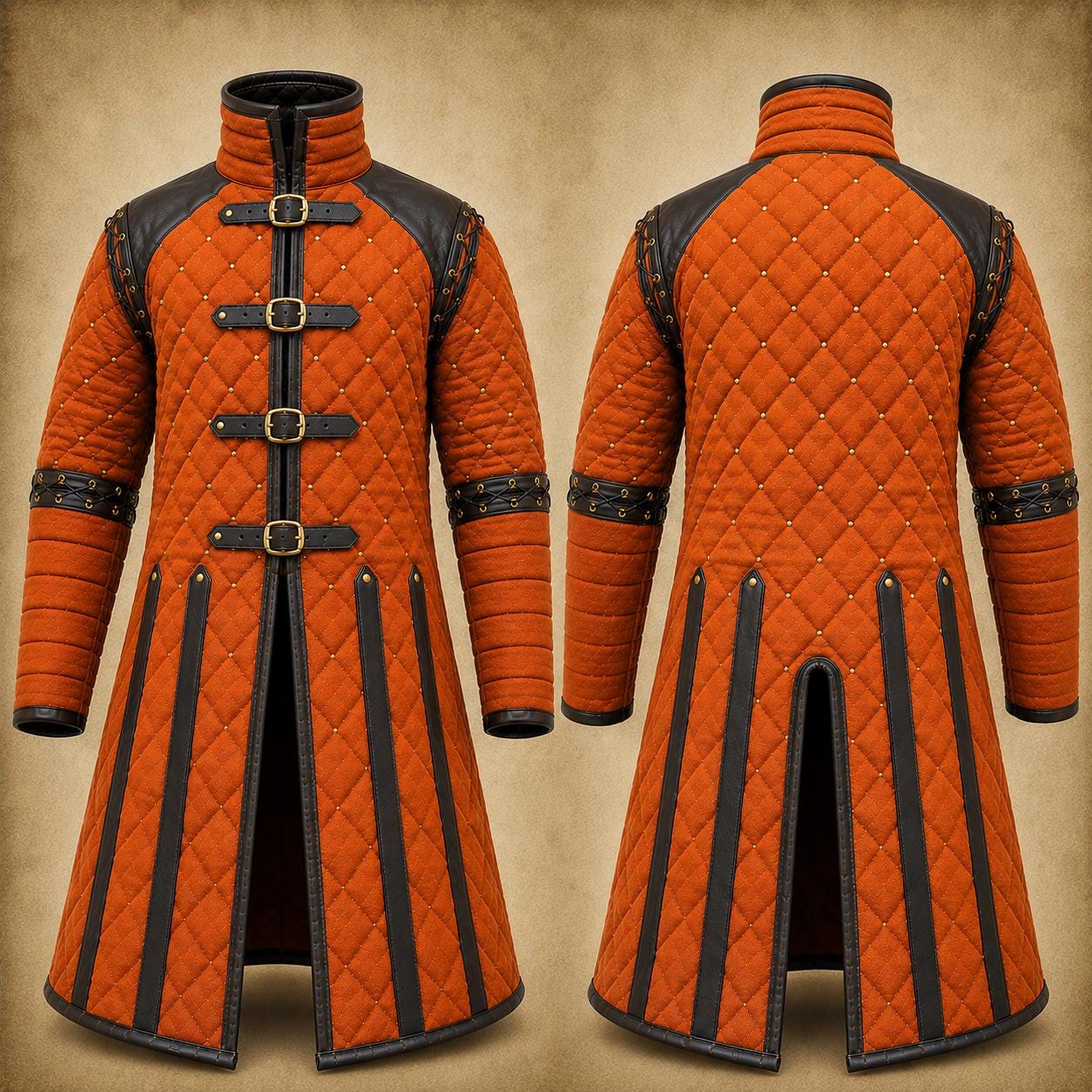Viking Costume & LARP - Medieval Viking Gambeson with Leather Reinforcement for Ren Faire