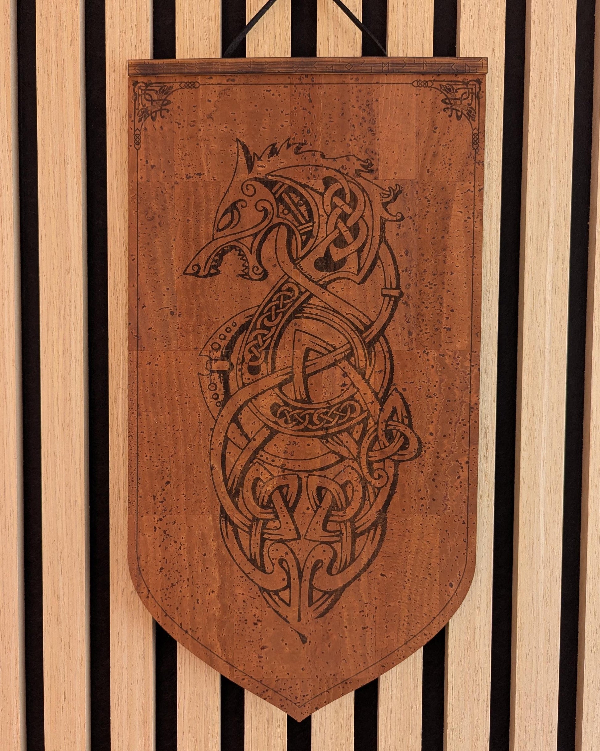 Viking Valknut Home Decor - Viking Code Valknut Wall Art. Engraved Eco Friendly Cork Leather