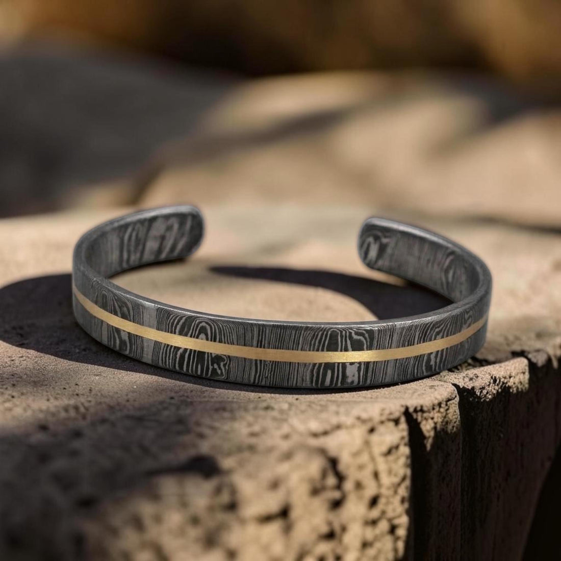 Viking Bracelet - Hand Forged Damascus Steel Cuff Bracelet with Copper Inlay Viking Bangle, Modern