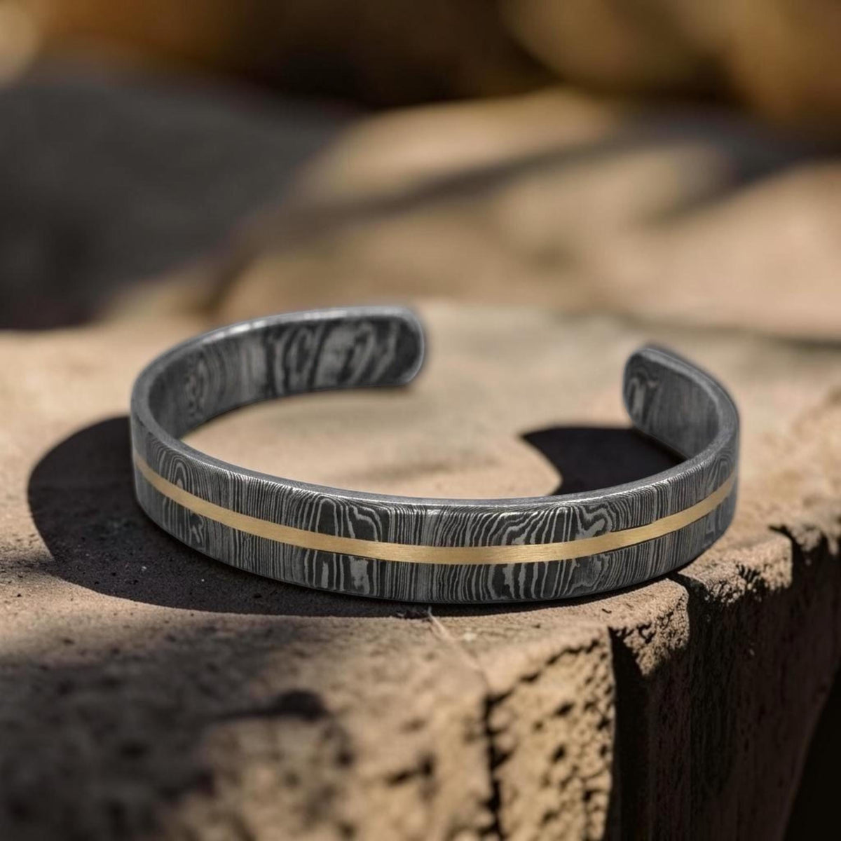 Viking Bracelet - Hand Forged Damascus Steel Cuff Bracelet with Copper Inlay Viking Bangle, Modern