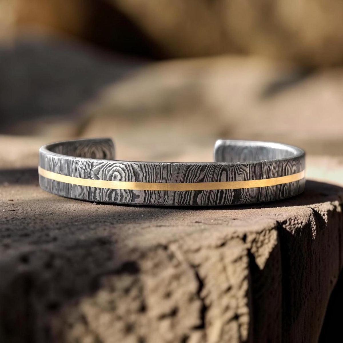 Viking Bracelet - Hand Forged Damascus Steel Cuff Bracelet with Copper Inlay Viking Bangle, Modern