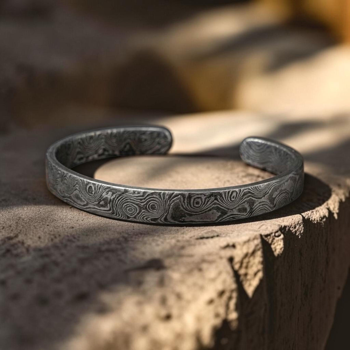 Viking Bracelet - Hand Forged Damascus Steel Cuff Bracelet with Copper Inlay Viking Bangle, Modern