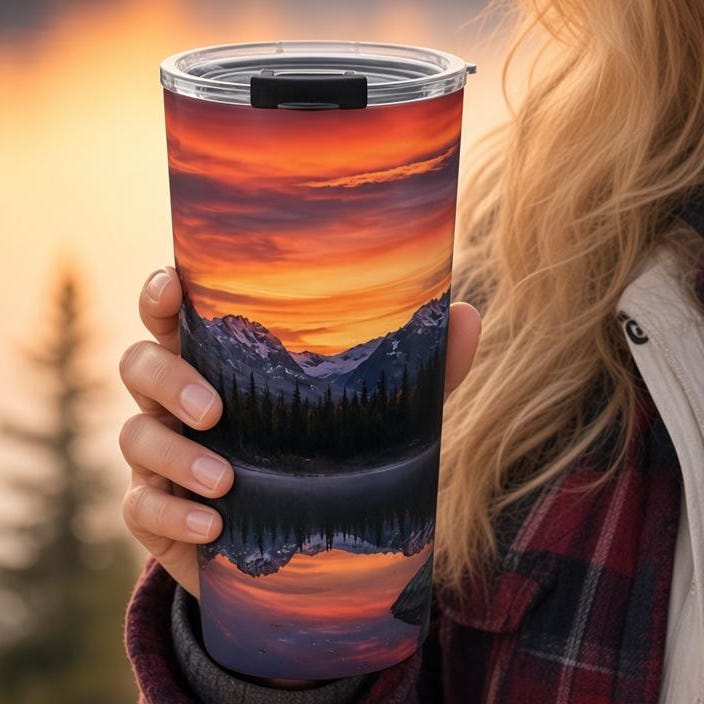 Viking Odin Mug - Odin All Father Portrait Tumbler 20oz, Norse Longship Mountain Scene
