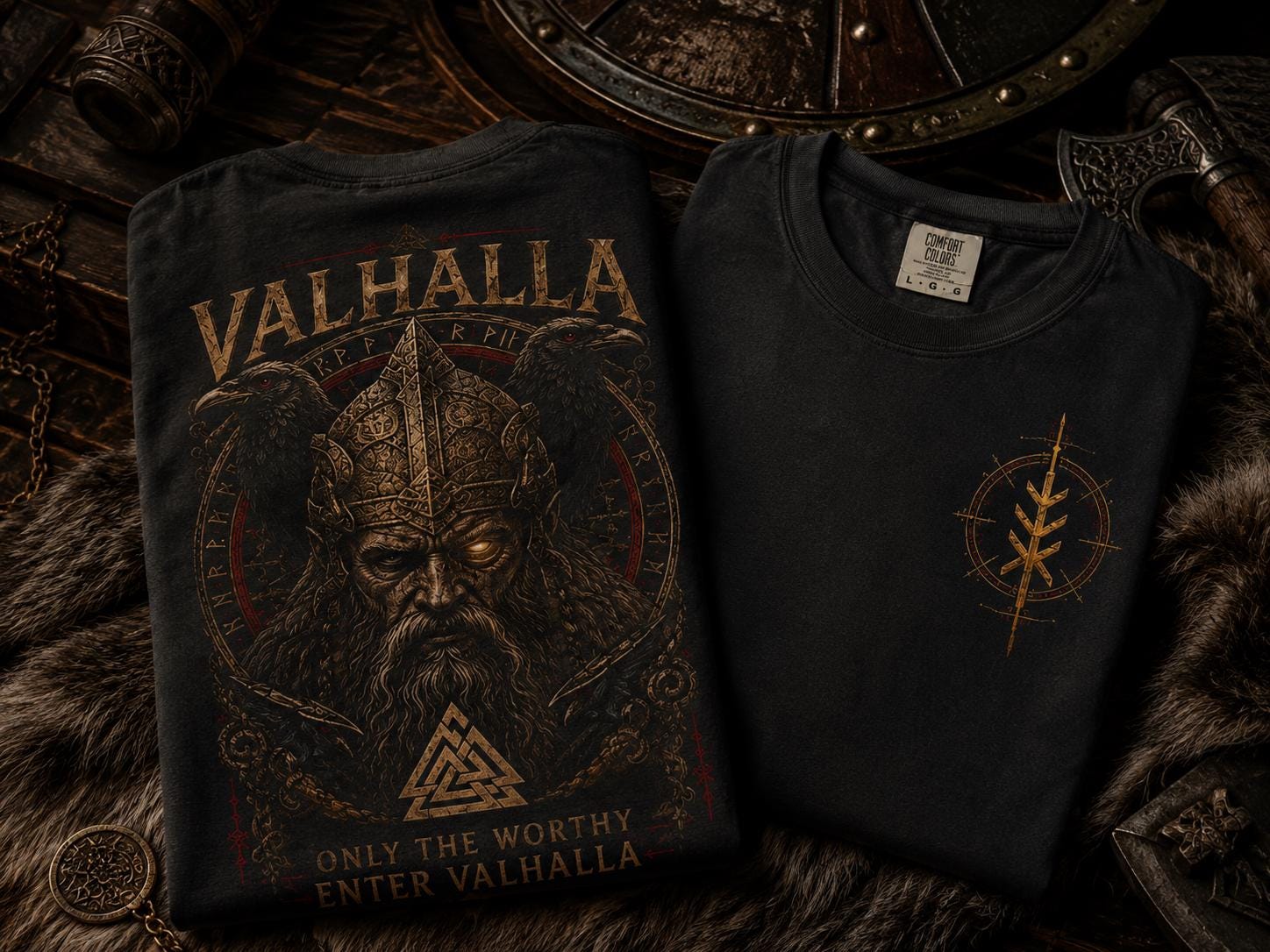 Viking Odin T-Shirt - Viking Warrior Valhalla graphic T-Shirt, Norse Helmet Odin Design