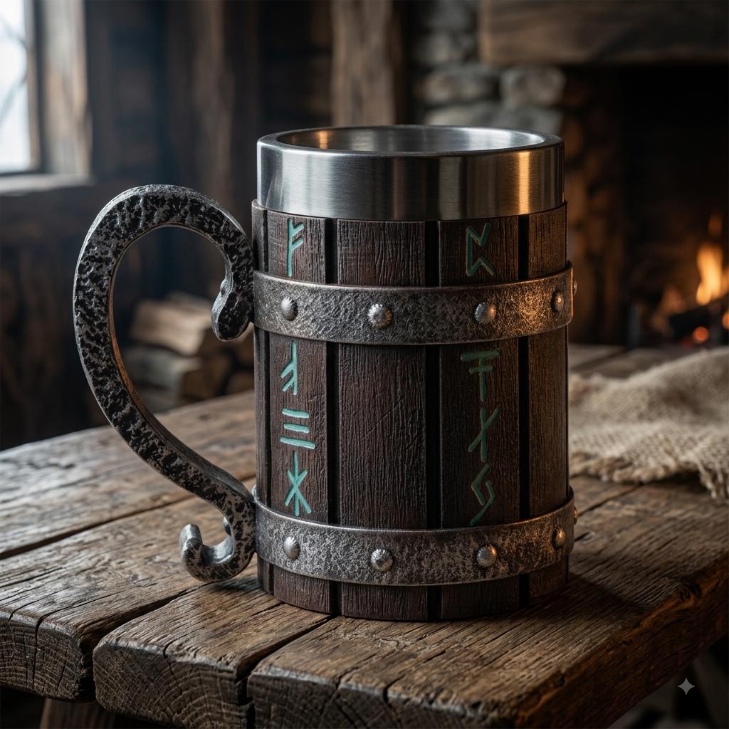 Viking Mug - Ivar the Bloodthirsty Viking Mug, 600ml Stainless Steel Beer Stein, Norse Warrior Cup