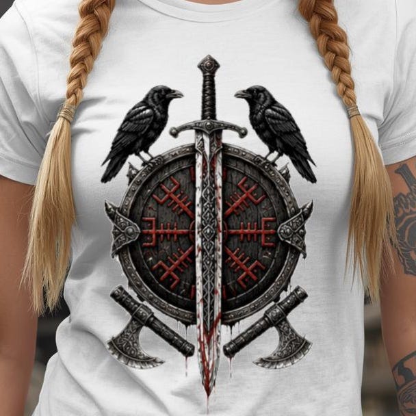 Viking Raven T-Shirt - Viking Warrior Shirt, Norse Raven Helmet, Warriors Knot- Norse Warrior T