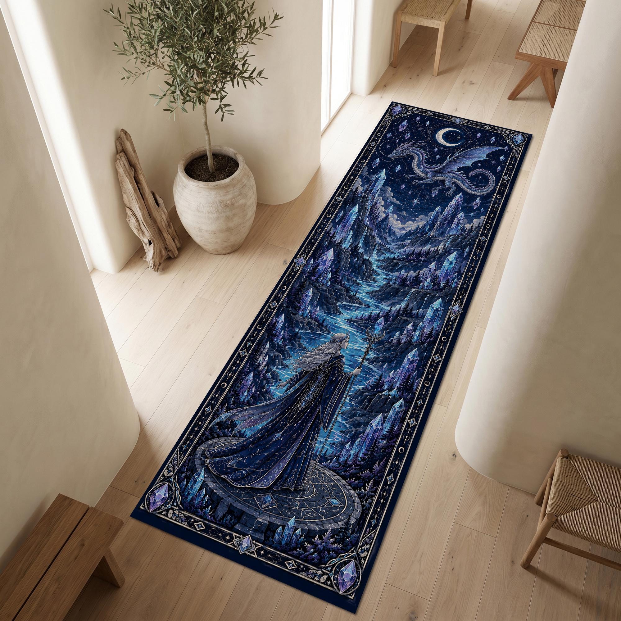 Viking Rune Rug - Viking Rune Runner Rug, Norse Longship Hallway Rug, Celtic Knot Nordic Decor