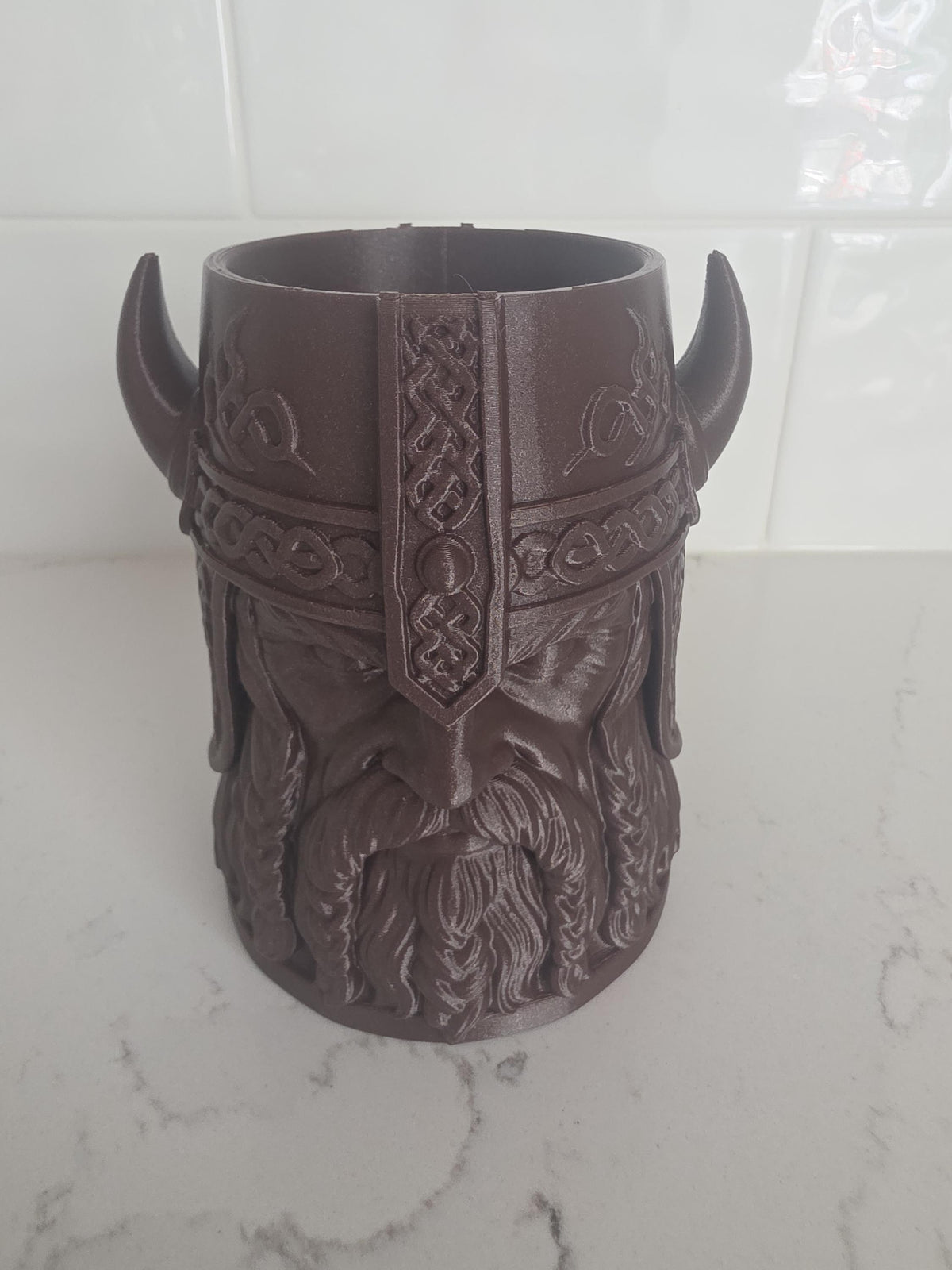 Viking Mug - 3D Printed Viking Warrior Mug – Norse Berserker Tankard, Horned Helmet Desk Organizer