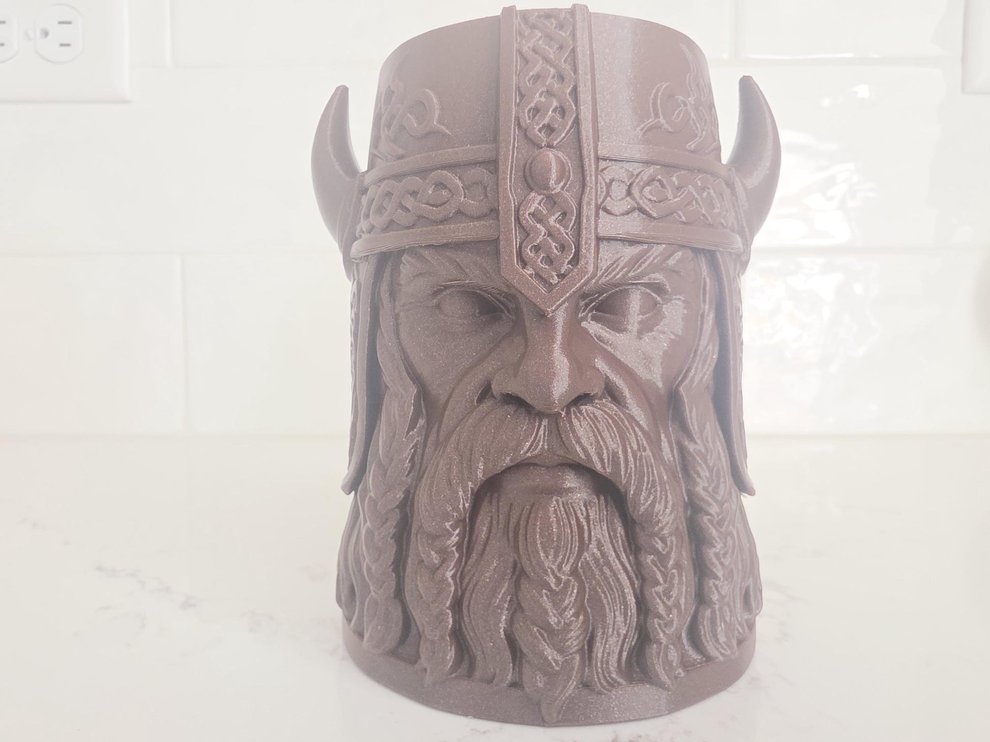Viking Mug - 3D Printed Viking Warrior Mug – Norse Berserker Tankard, Horned Helmet Desk Organizer