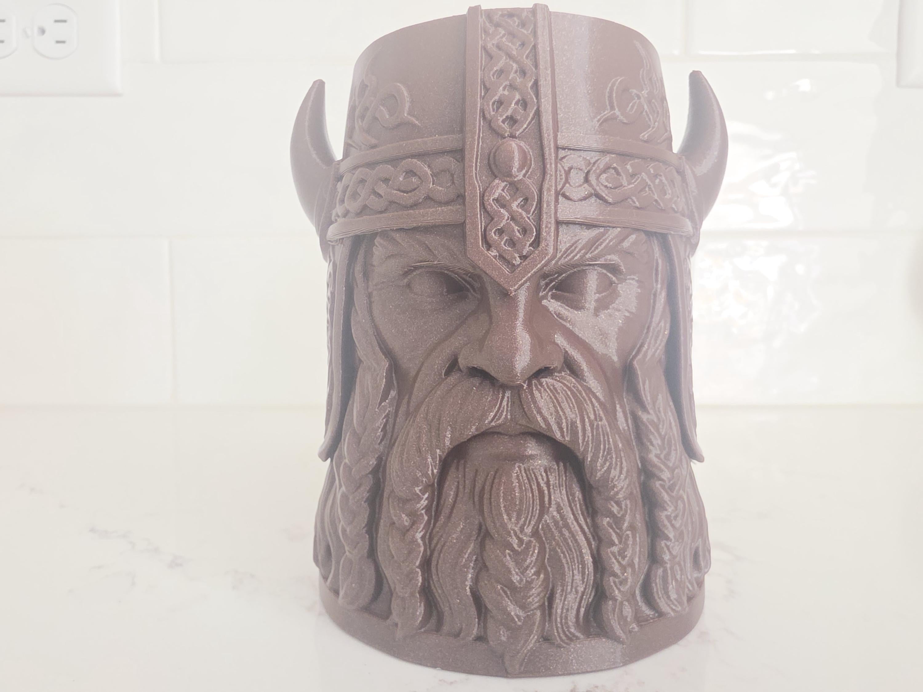 Viking Mug - 3D Printed Viking Warrior Mug – Norse Berserker Tankard, Horned Helmet Desk Organizer