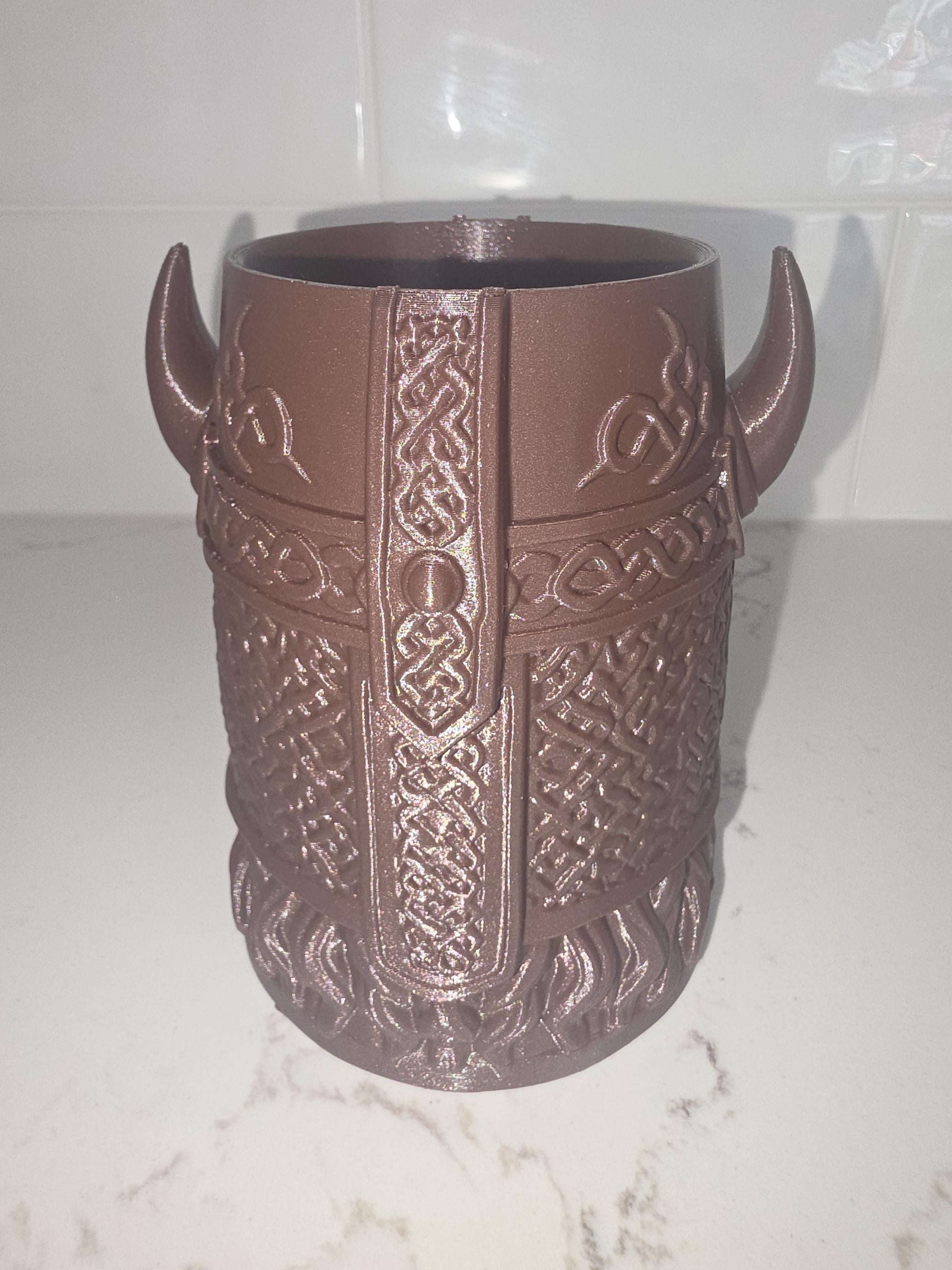 Viking Mug - 3D Printed Viking Warrior Mug – Norse Berserker Tankard, Horned Helmet Desk Organizer