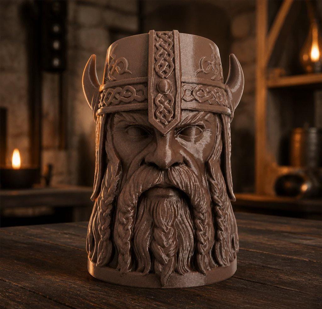 Viking Mug - 3D Printed Viking Warrior Mug – Norse Berserker Tankard, Horned Helmet Desk Organizer