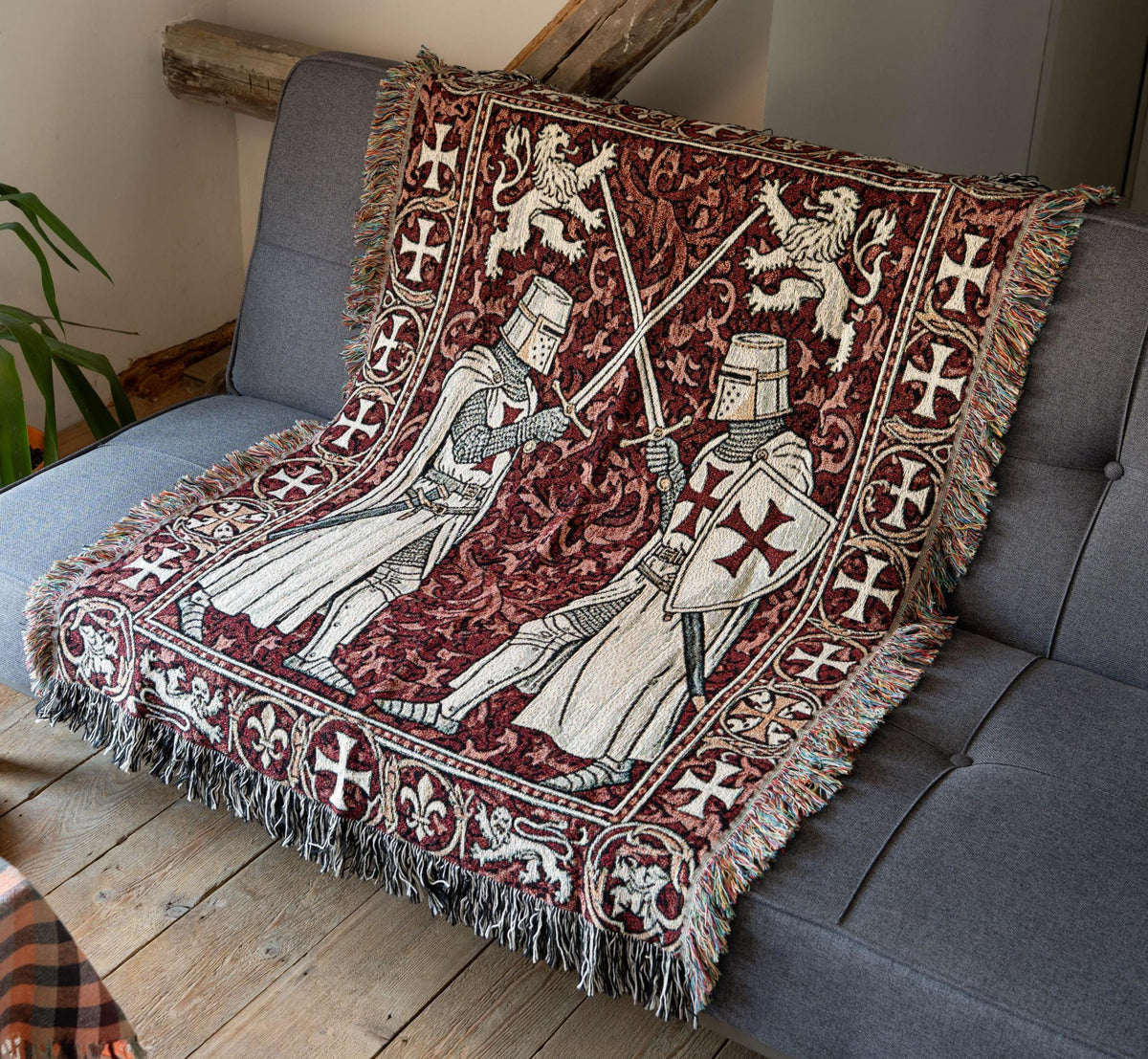 Viking Blanket - Viking Couple Woven Blanket, Norse Warrior Tapestry, Nordic Mythology Wall