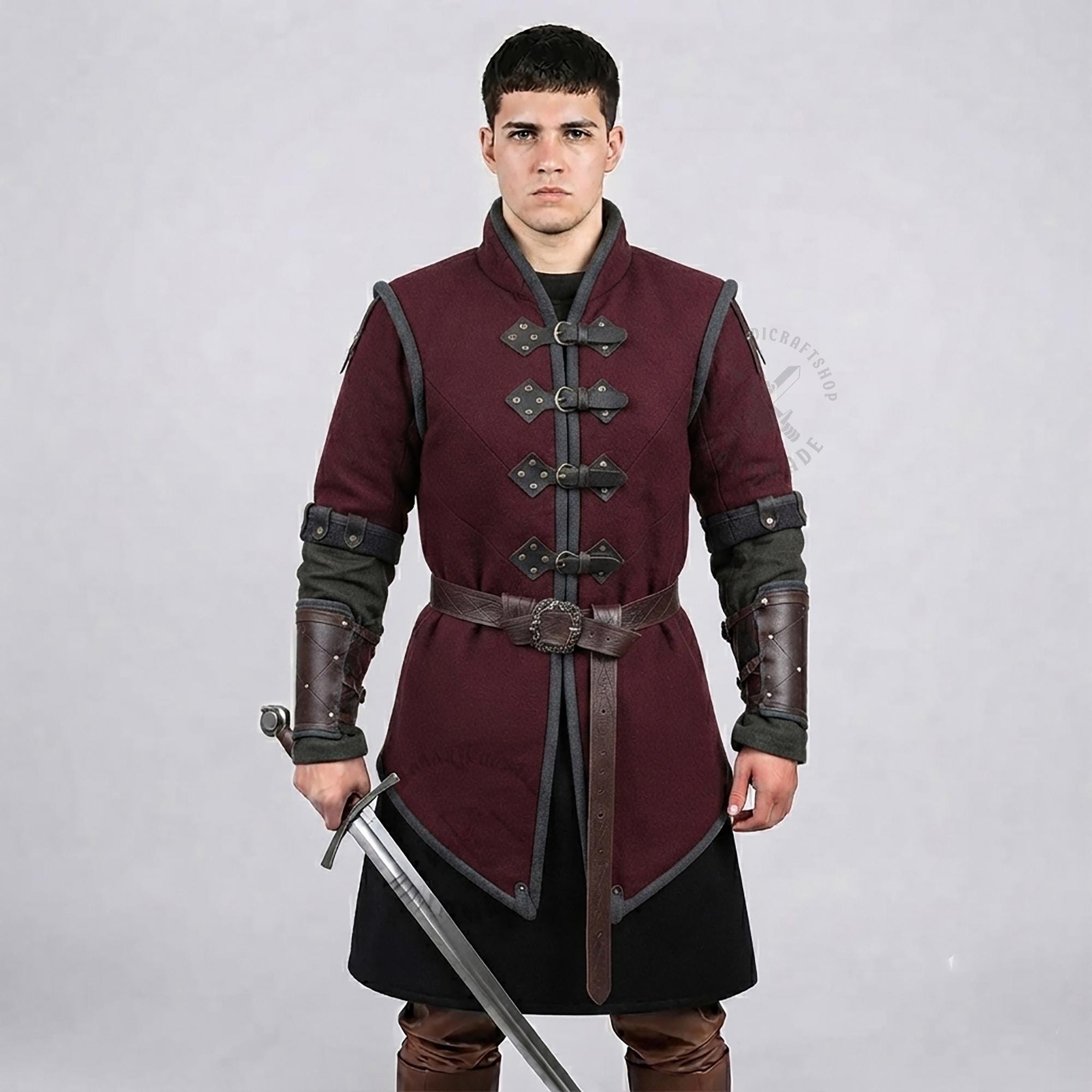 Viking Costume & LARP - Medieval Padded Gambeson Dark Gray for Viking & Renfaire Costume
