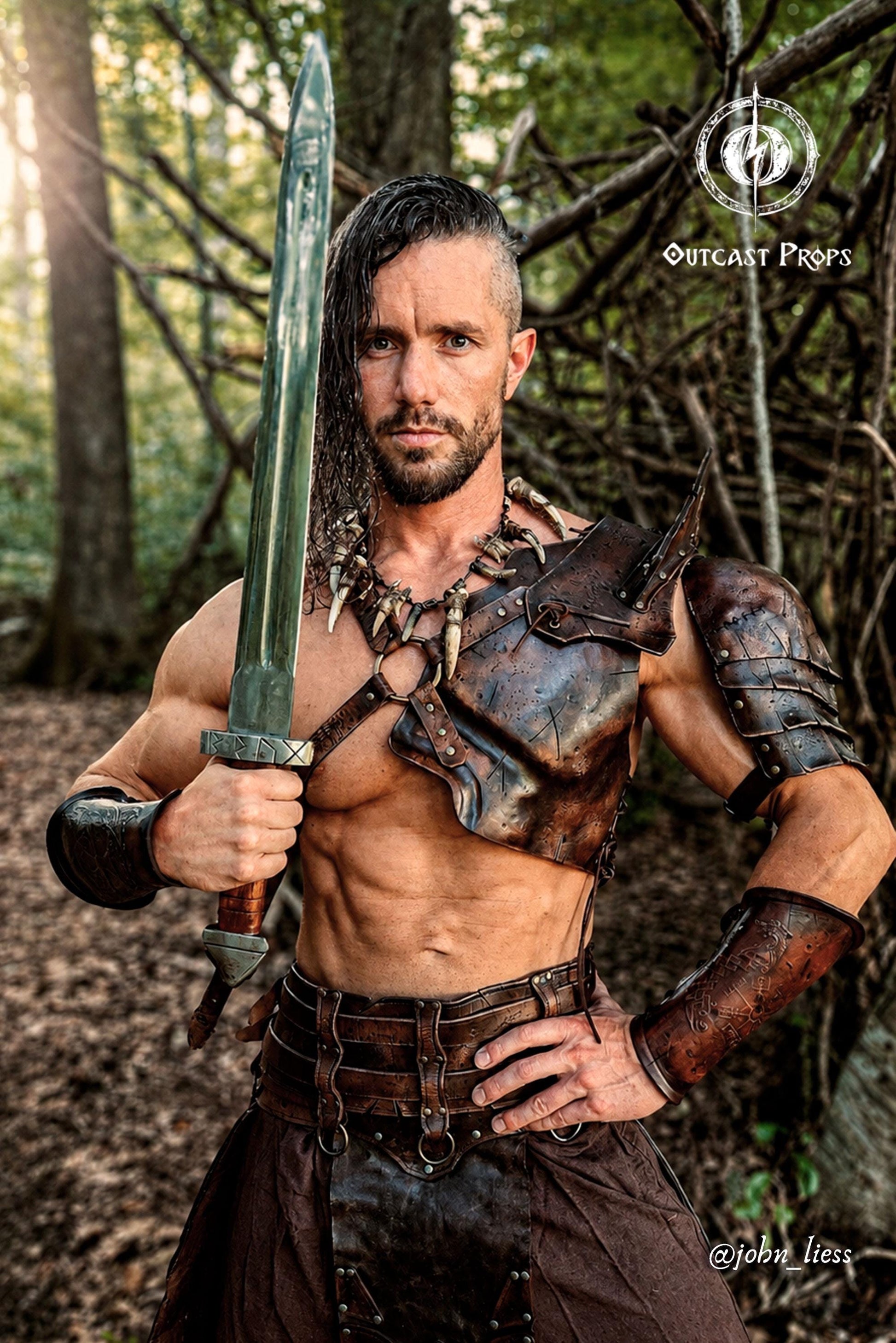 Viking Jacket - Inspired Jacket Viking Warrior Leather Coat with Faux Fur Hood Norse Mythology