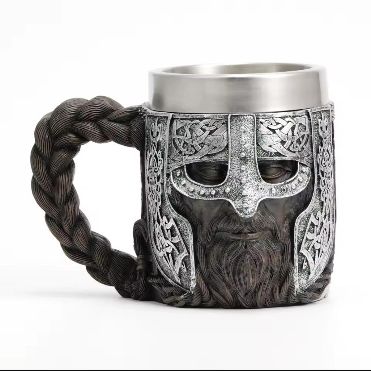 Viking Mug - Norse Warrior & Dragon Handle Stainless Steel Ale Mug