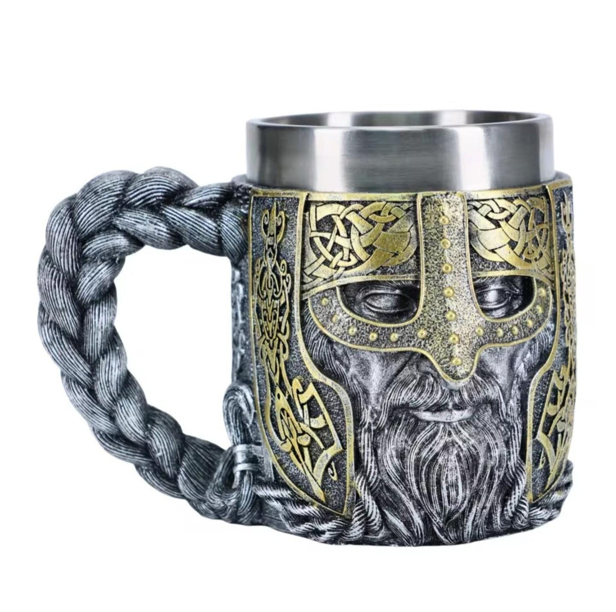 Viking Mug - Norse Warrior & Dragon Handle Stainless Steel Ale Mug