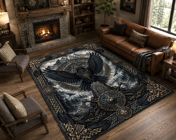 Viking Raven Rug, Norse Mythic Decor, Gothic Nordic Knot Area Rug