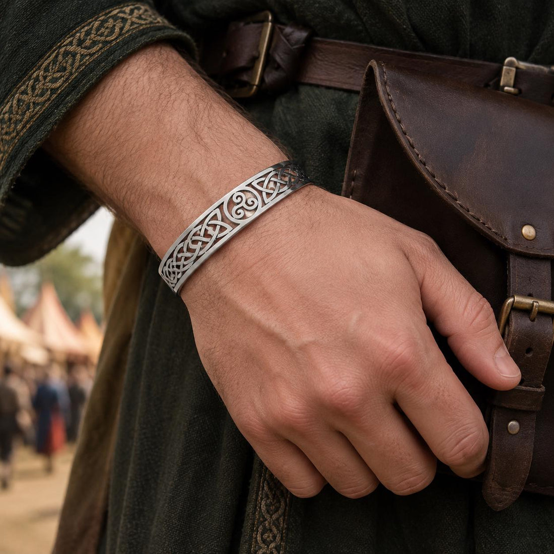 Viking Bracelet - Viking Celtic Knot Cuff Bracelet, Nordic Triskele Stainless Steel Bangle for Men