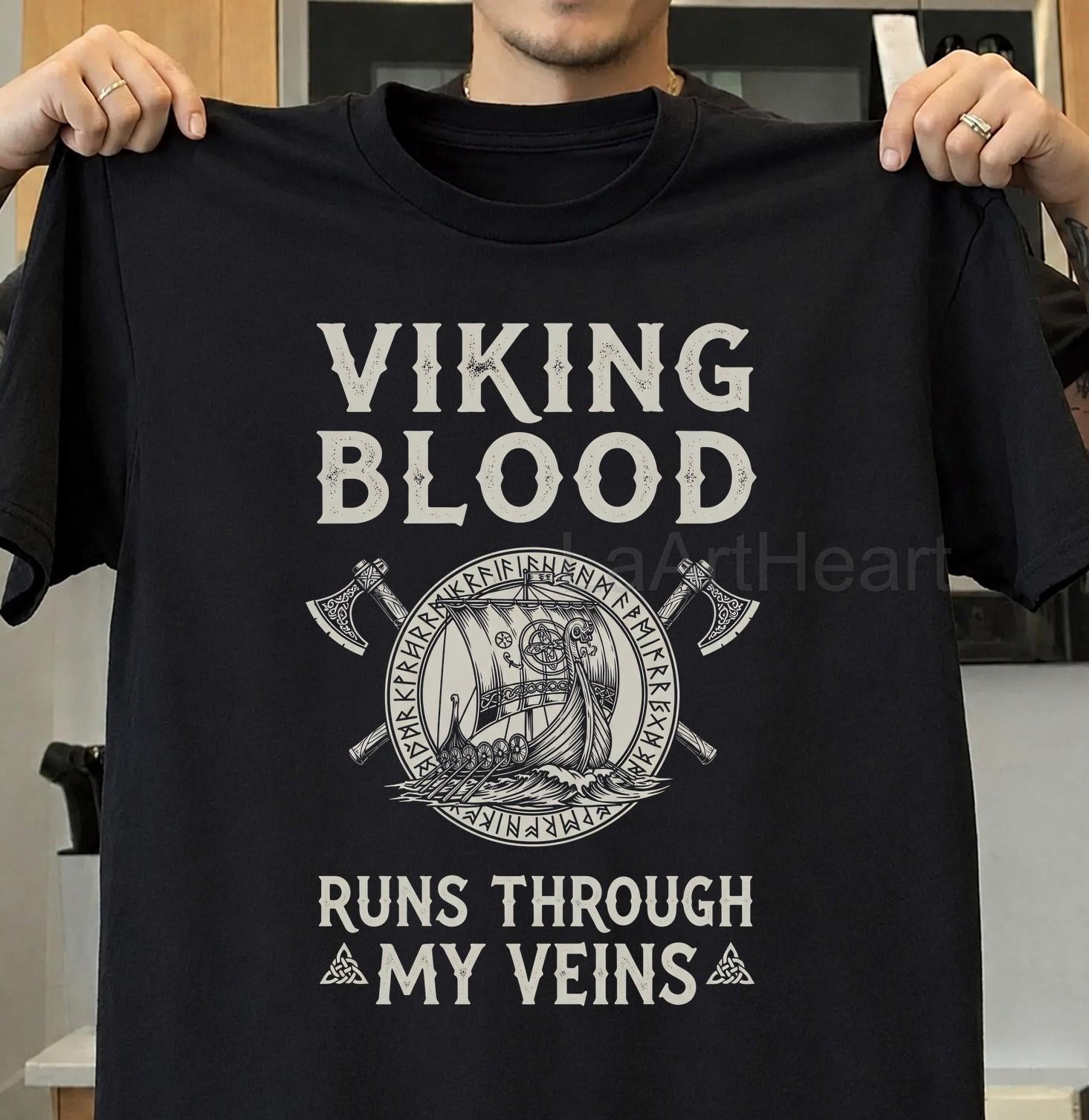 Viking T-Shirt - Viking Blood Runs Through My Veins Shirt, Norse Warrior Tee, Viking Mythology