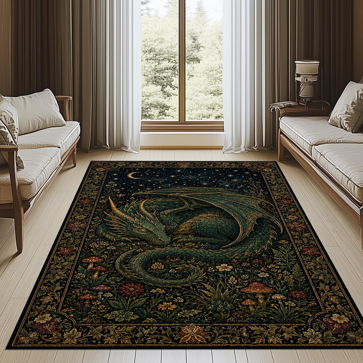 Viking Longship Rug - Viking Fjord Rug, Nordic Longship Mountain Landscape, Norse Celtic Area Rug