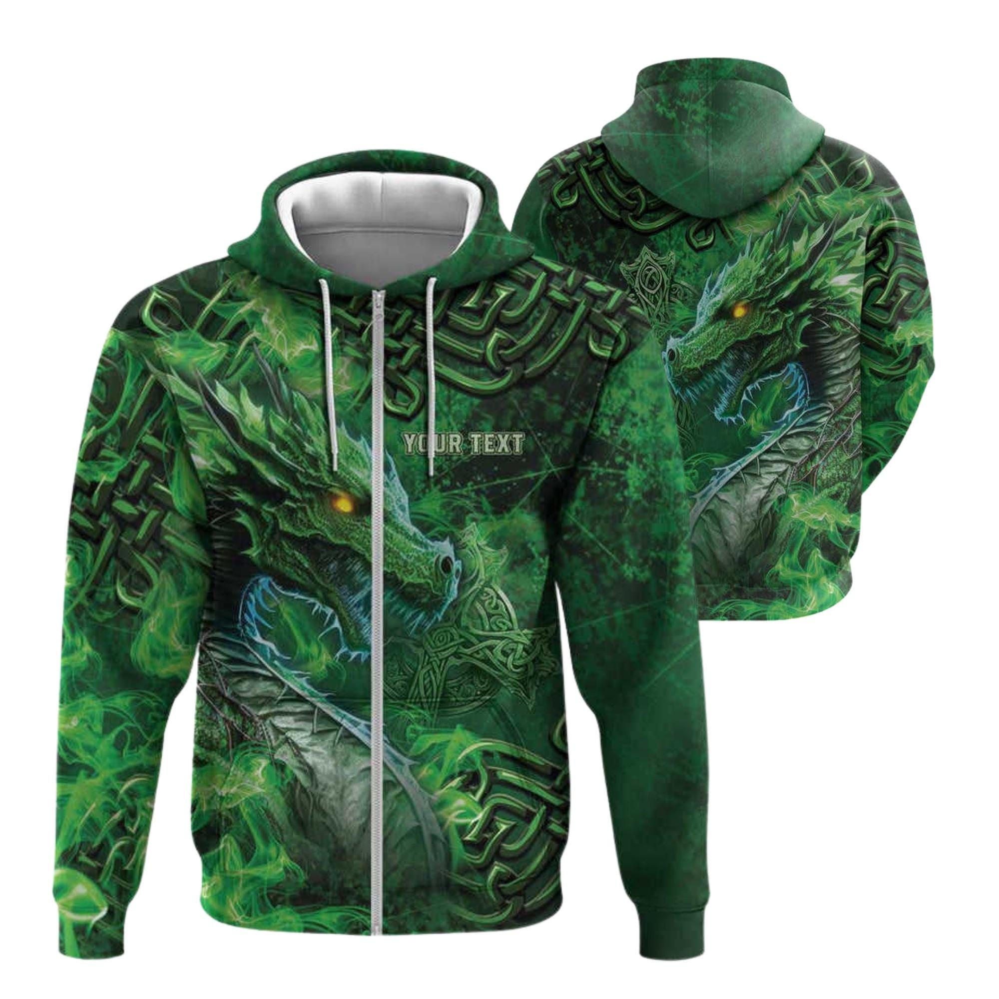 Viking Hoodie - Irish Viking Zip Hoodie, Ireland Flag Norse Ship Jacket, Celtic Unisex Heritage Gift