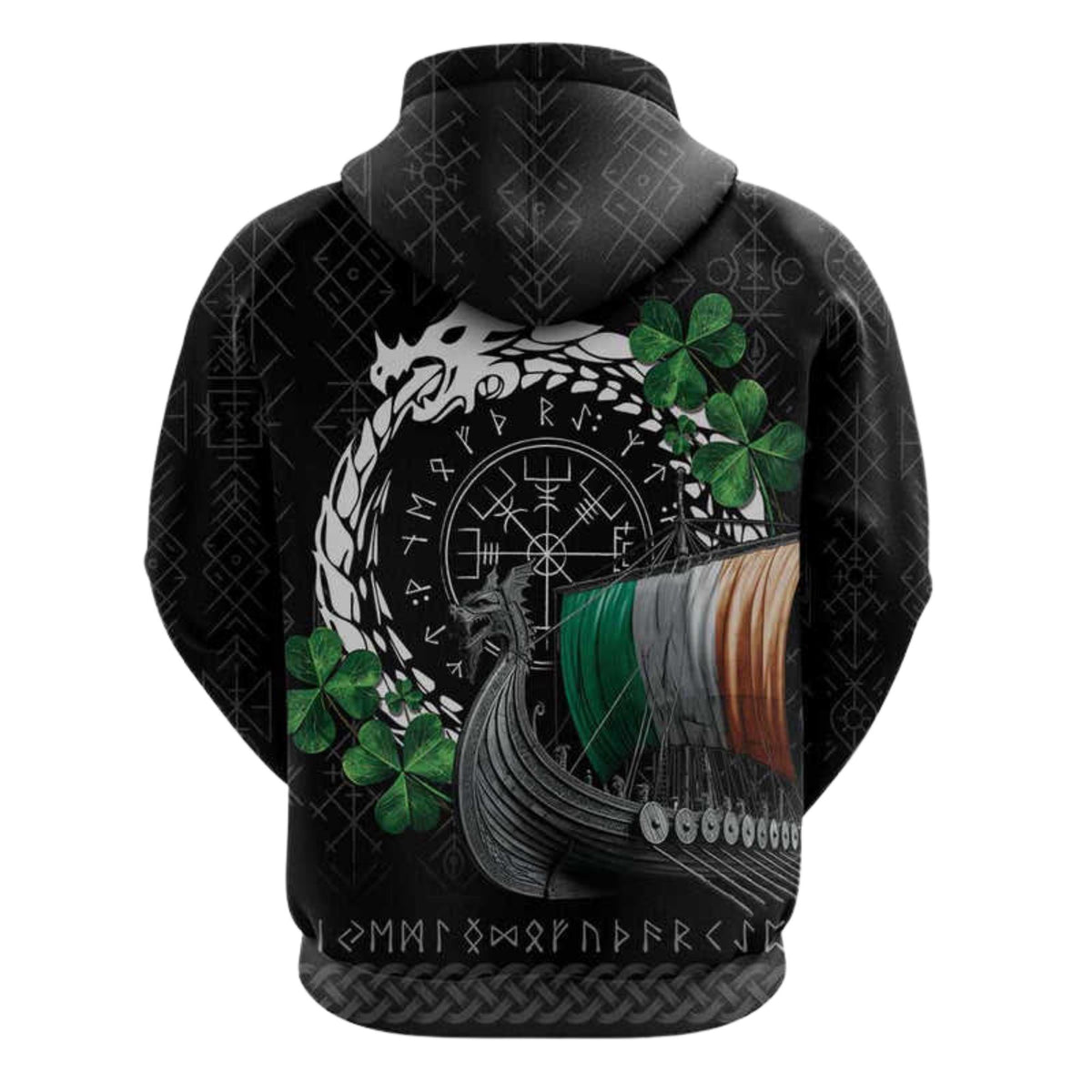 Viking Hoodie - Irish Viking Zip Hoodie, Ireland Flag Norse Ship Jacket, Celtic Unisex Heritage Gift