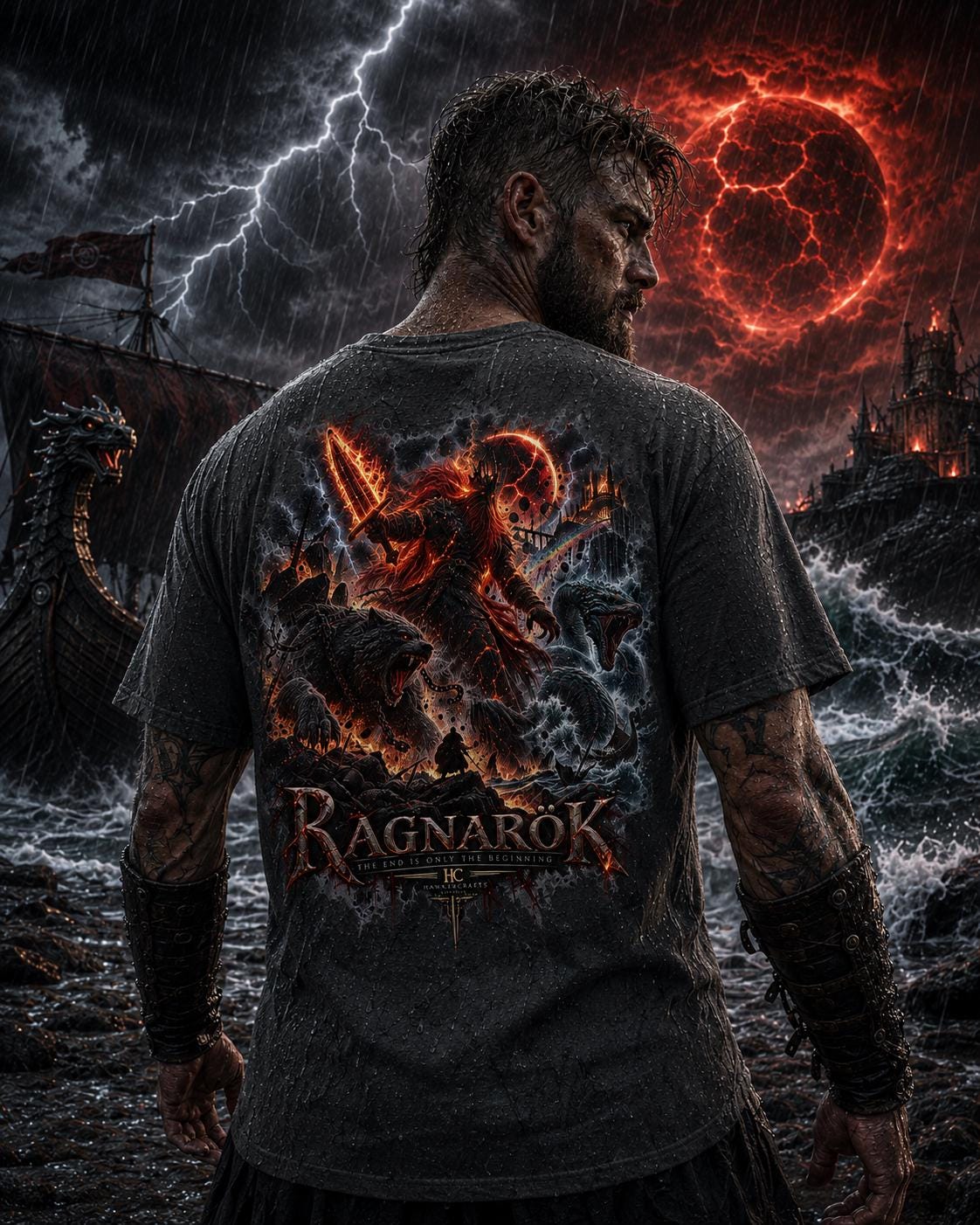 Viking Wolf T-Shirt - Fenrir Unbound Viking Shirt, Norse Wolf T-Shirt, Nordic Mythology Tee