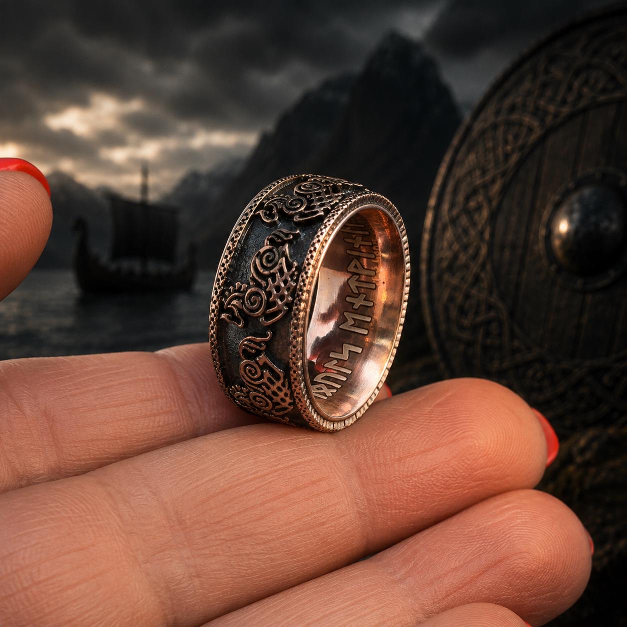 Viking Odin Ring - Sleipnir Viking Wedding Band Odin’s Eight Legged Horse Norse Rune Ring Oxidized