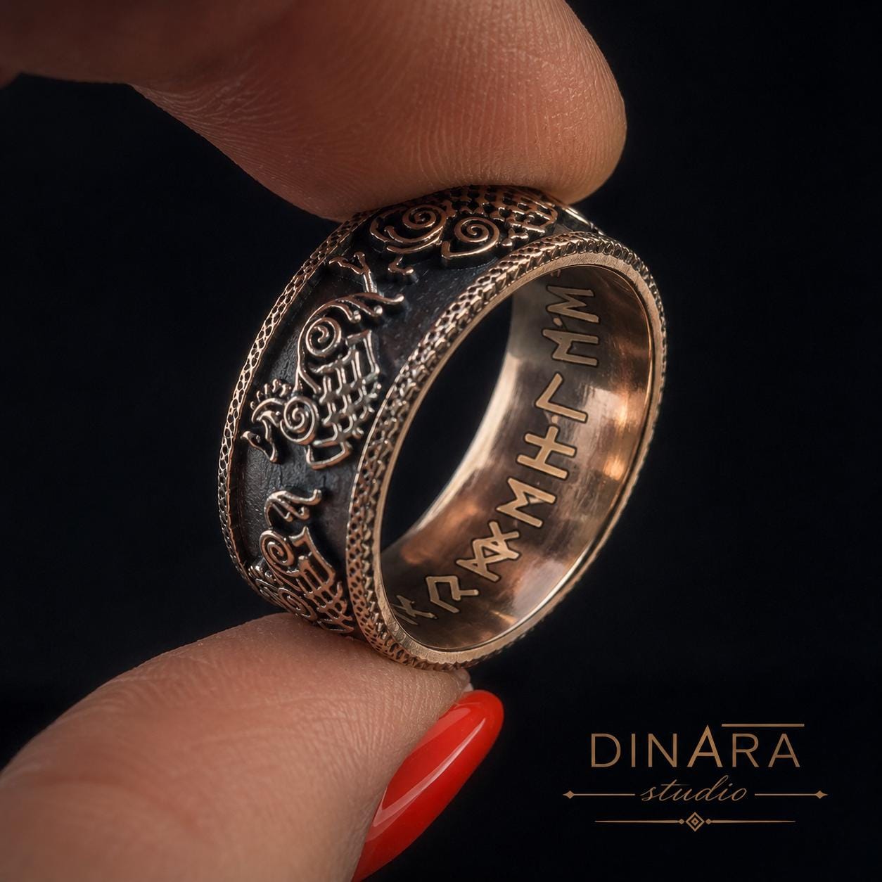Viking Odin Ring - Sleipnir Viking Wedding Band Odin’s Eight Legged Horse Norse Rune Ring Oxidized