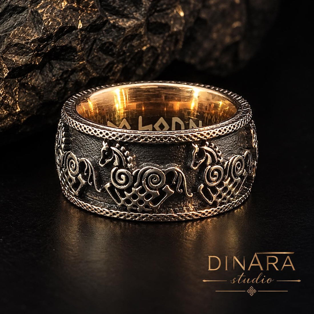Viking Odin Ring - Sleipnir Viking Wedding Band Odin’s Eight Legged Horse Norse Rune Ring Oxidized