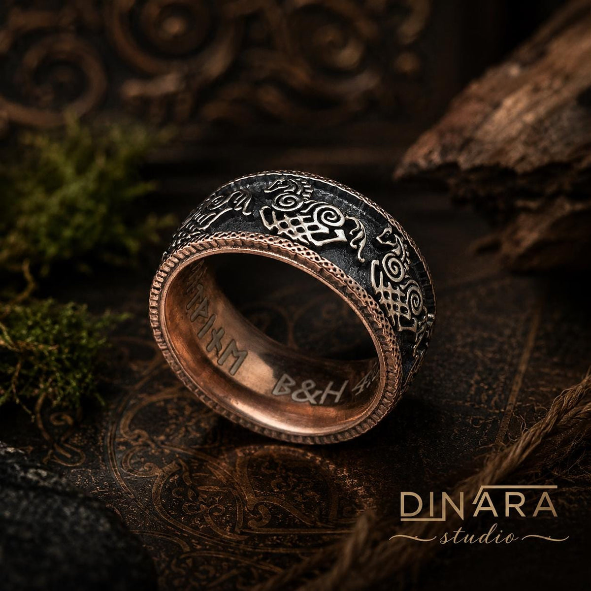 Viking Odin Ring - Sleipnir Viking Wedding Band Odin’s Eight Legged Horse Norse Rune Ring Oxidized