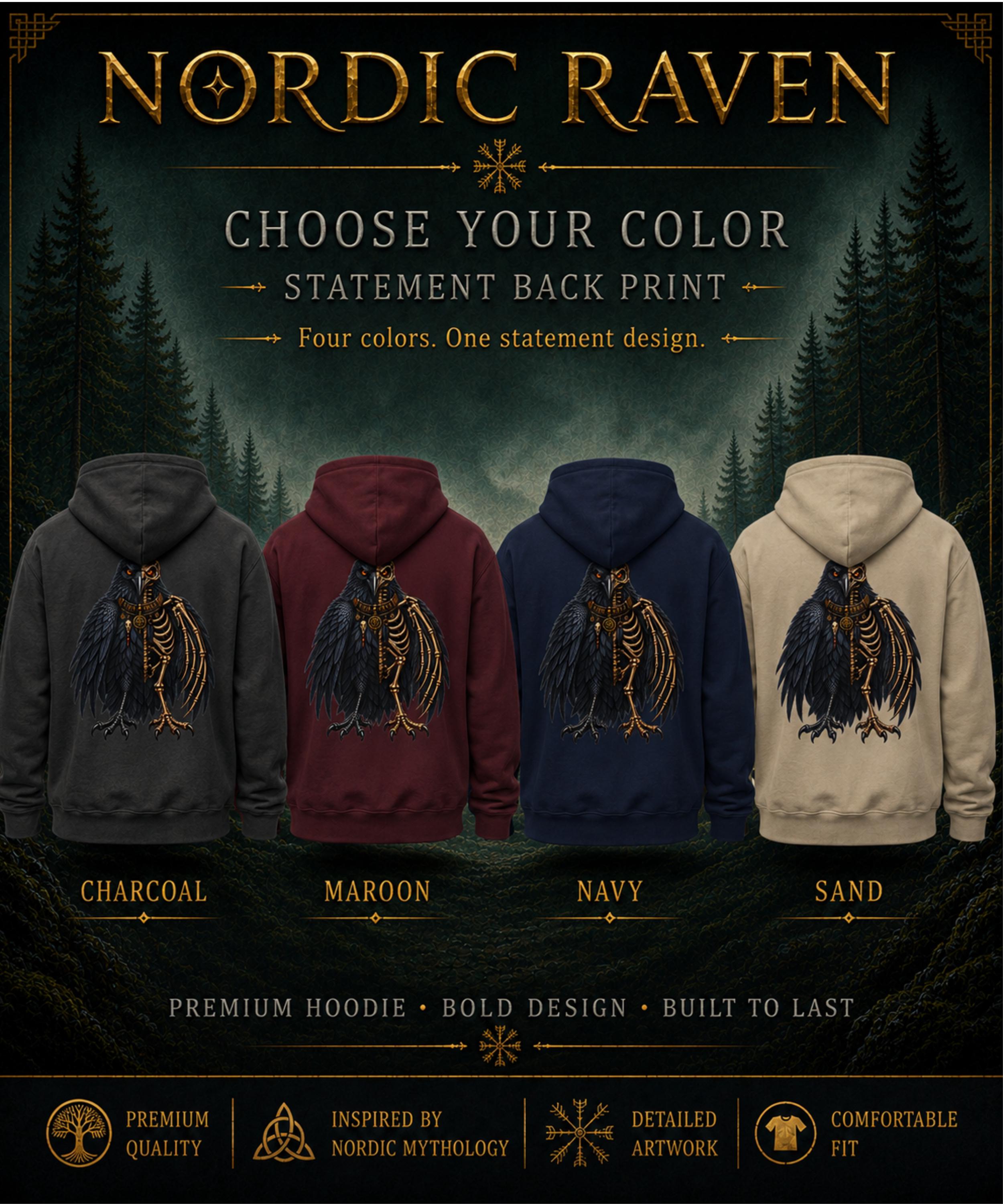 Viking Raven Hoodie - Gothic Raven Hoodie, Raven Skeleton Hoodie, Viking Raven Hoodie, Norse Raven