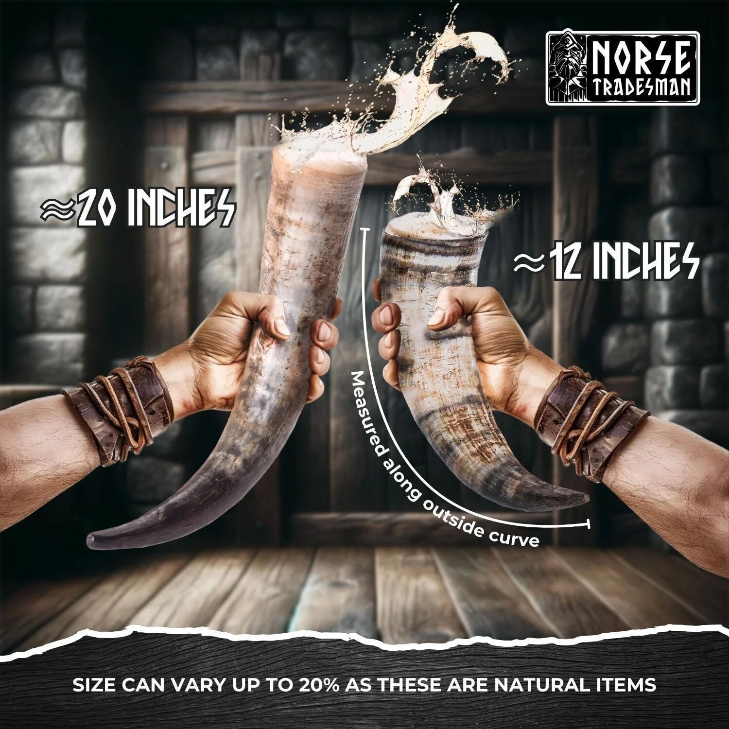 Viking Mug - Viking Drinking Horn with Fitted Stand & Genuine Leather Belt Holster - Multiple Sizes