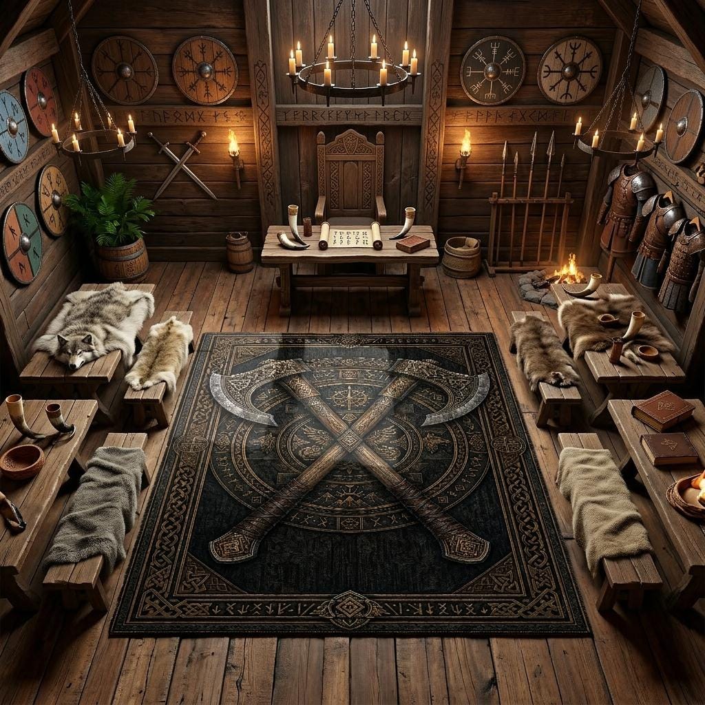 Viking Rug - Viking Axe Rug, Norse Mythology Decor, Celtic Knot Carpet, Rustic Man Cave Mat
