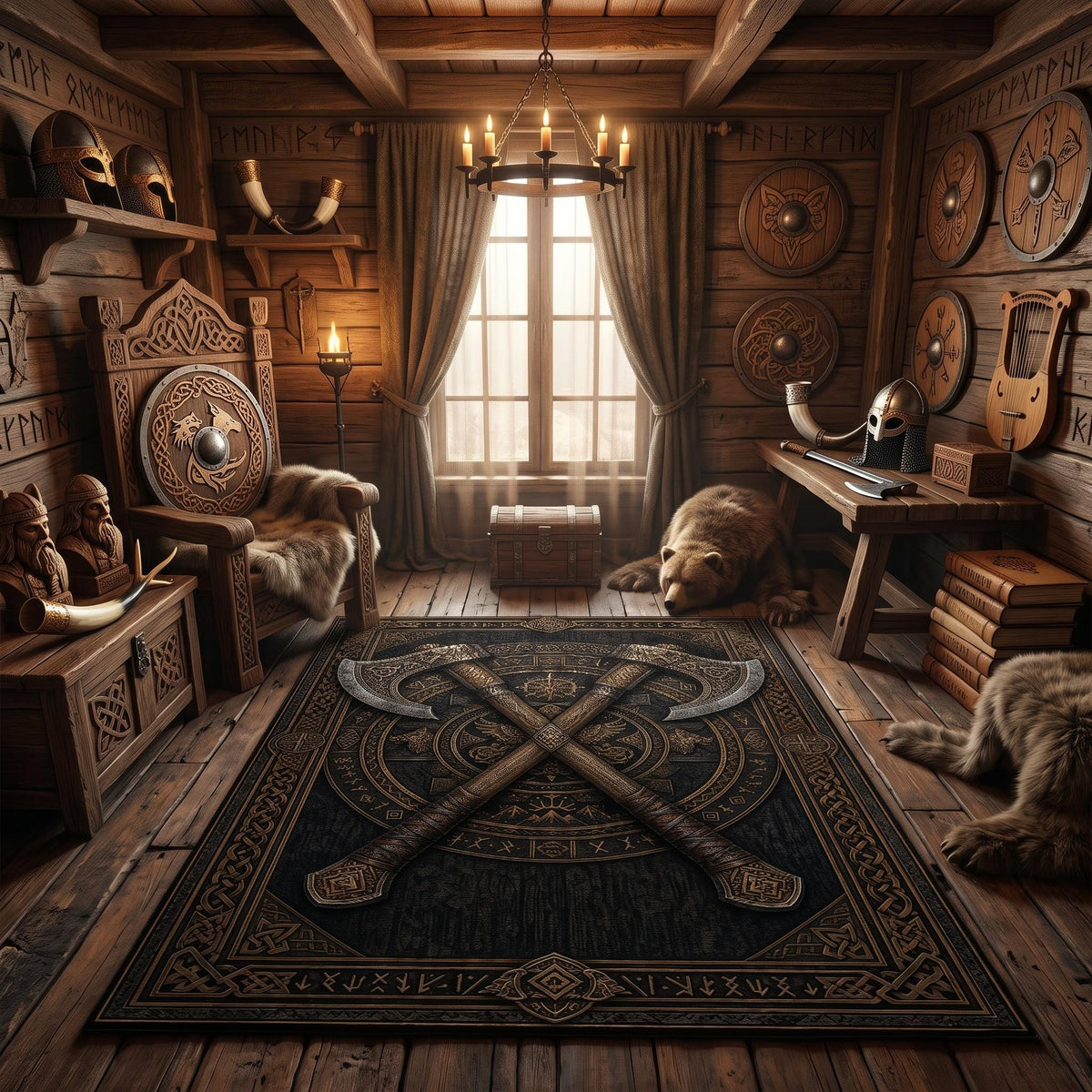 Viking Rug - Viking Axe Rug, Norse Mythology Decor, Celtic Knot Carpet, Rustic Man Cave Mat